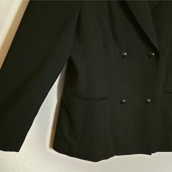 FRAME Wool Double Breasted Blazer Size 12 Noir Black Shoulder Pads Classic Chic - Picture 7 of 12